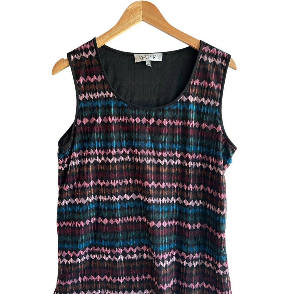 Kasper Sleeveless Tank Top Geometric Print Career Casual Blouse Large NWT